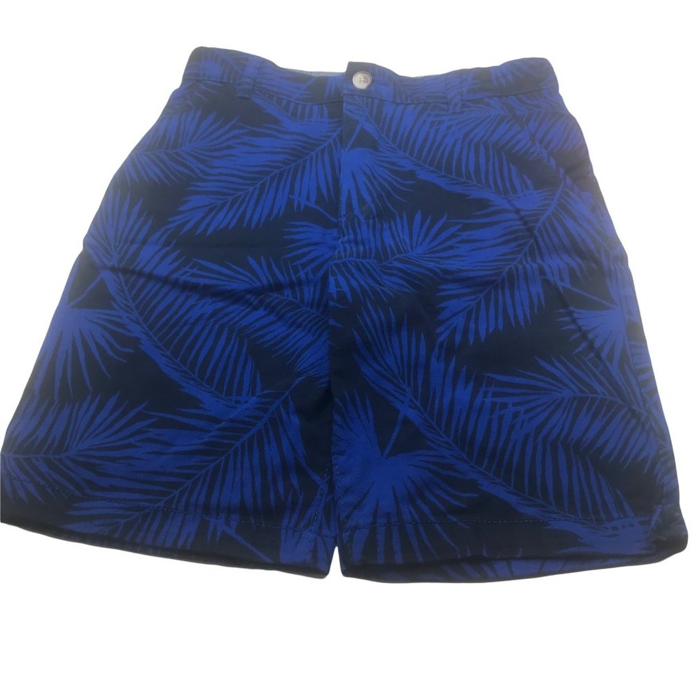 Wonder Nation Boy's Size 14 Adjustable Waist Flat Front Short Blue Palm Leaf New